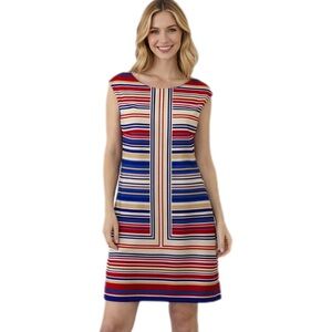 London Times  Striped Sheath Dress Knee Length Red Blue and White Size 12